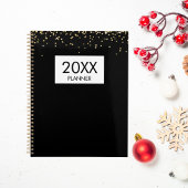 Falling Gold Glitter Personalized Black Yearly Planer