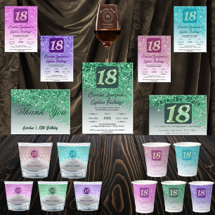 Falling Green Glitzer 18. Geburtstagsparty Einladung