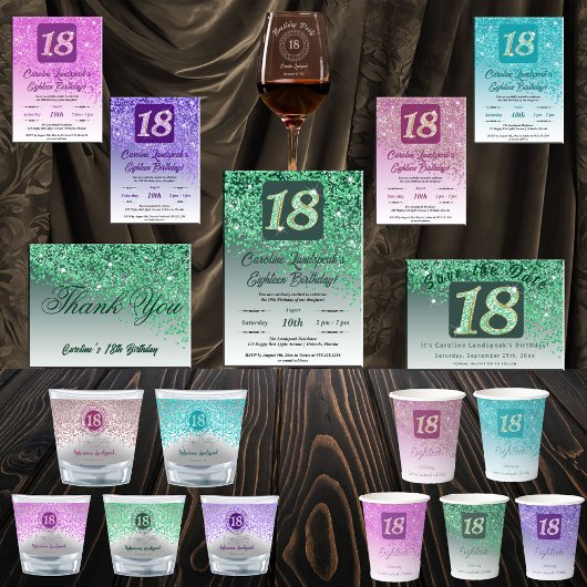 Falling Green Glitzer 18. Geburtstagsparty Einladung