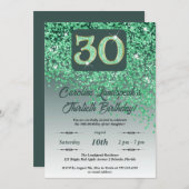 Falling Green Glitzer 30. Geburtstag Party Einladung (Vorne/Hinten)