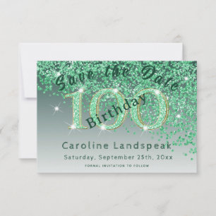 Falling Green Glitzer für 100. Geburtstag Save The Date
