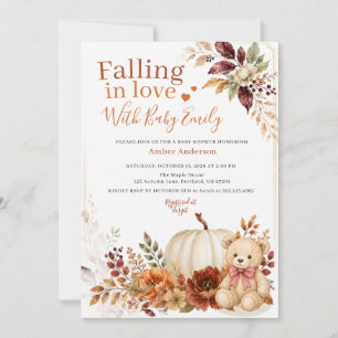 Falling In Love Bear Pumpkin Floral Baby Shower Einladung