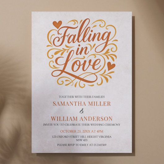Falling in Love Modern Autumn Wedding  Einladung