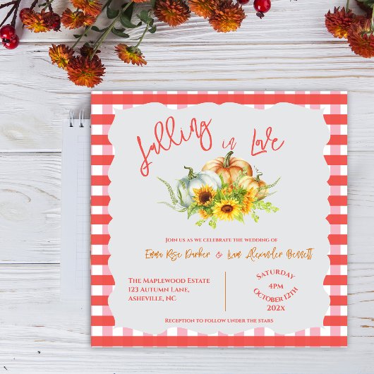 Falling in Love Pumpkins Sunflowers Fall Wedding Magnetkarte