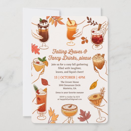 Falling Leaves & Fancy Drinks Please Fall Cocktail Einladung (Vorderseite)