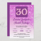 Falling Pink Glitzer 30. Geburtstag Party Einladung (Vorne/Hinten)