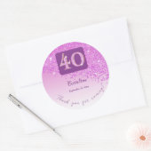 Falling Pink Glitzer, 40. Geburtstag Dank Runder Aufkleber (Umschlag)