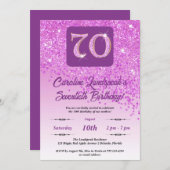 Falling Pink Glitzer 70. Geburtstagsparty Einladung (Vorne/Hinten)