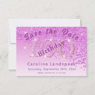 Falling Pink Glitzer für 100. Geburtstag Save The Date