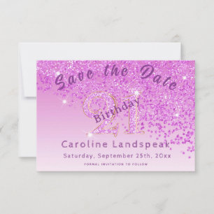 Falling Pink Glitzer für den 21. Geburtstag Save The Date