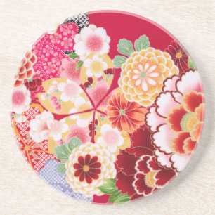 Falling Red Floral Burst Sandstein Untersetzer