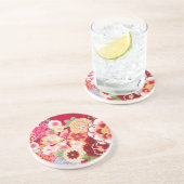 Falling Red Floral Burst Sandstein Untersetzer (Seite)