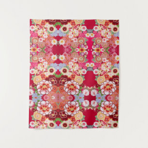 Falling Red Floral Burst Wandteppich
