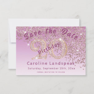 Falling Rose Gold Glitzer für 20. Geburtstag Save The Date
