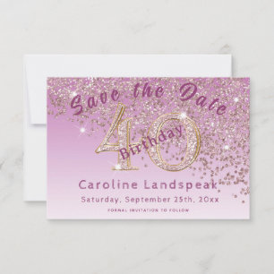 Falling Rose Gold Glitzer für 40. Geburtstag Save The Date