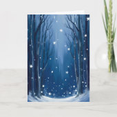 Falling Snow Blau Winterwald Wasserfarbe Gemalt Karte (Vorderseite)