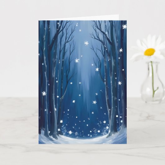 Falling Snow Blau Winterwald Wasserfarbe Gemalt Karte (Kleine Pflanze)