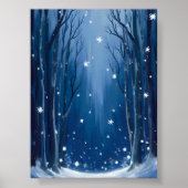 Falling Snow Blau Winterwald Wasserfarbe Gemalt Poster (Vorne)