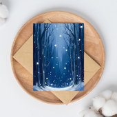 Falling Snow Blaues Winterwald Wasserfarbenkarte