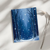Falling Snow Blaues Winterwald Wasserfarbenkarte