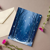 Falling Snow Blaues Winterwald Wasserfarbenkarte