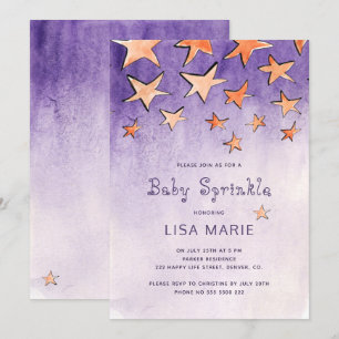 Falling Stars Wasserfarbe lila Baby Sprinkle Einladung