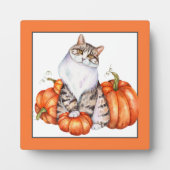 Fallkatze und Kürbis Fotoplatte (Vorderseite)