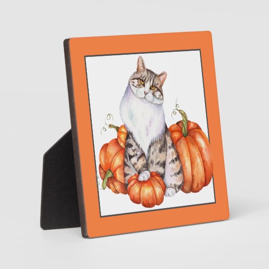Fallkatze und Kürbis Fotoplatte (Vorderseite)