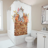 Fallkatze und Kürbis in Kiste Duschvorhang (Beispiel)