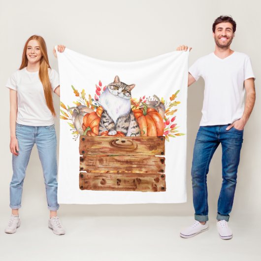 Fallkatze und Kürbis in Kiste Fleecedecke (Beispiel)
