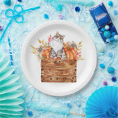 Fallkatze und Kürbis in Kiste Pappteller (Party)