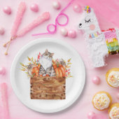Fallkatze und Kürbis in Kiste Pappteller (Party)