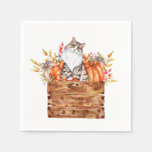 Fallkatze und Kürbis in Kiste Serviette (Vorderseite)