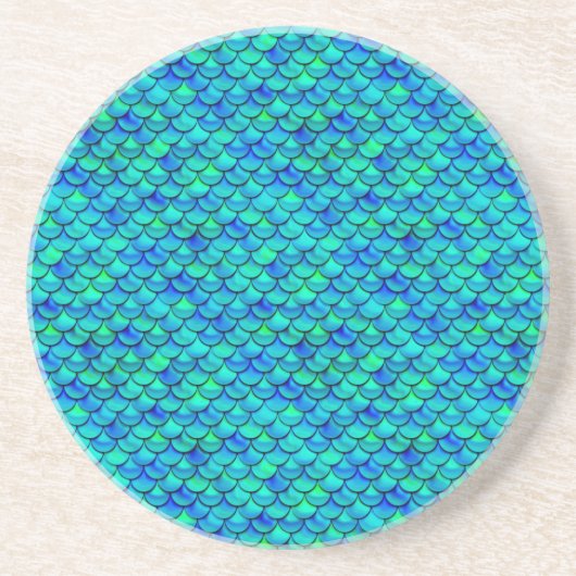 Falln Aqua Blue Scales Sandstein Untersetzer (Vorne)