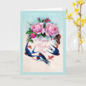 Falln Blaue Vögel und Rose Muttertag Karte (Gelbe Blume)