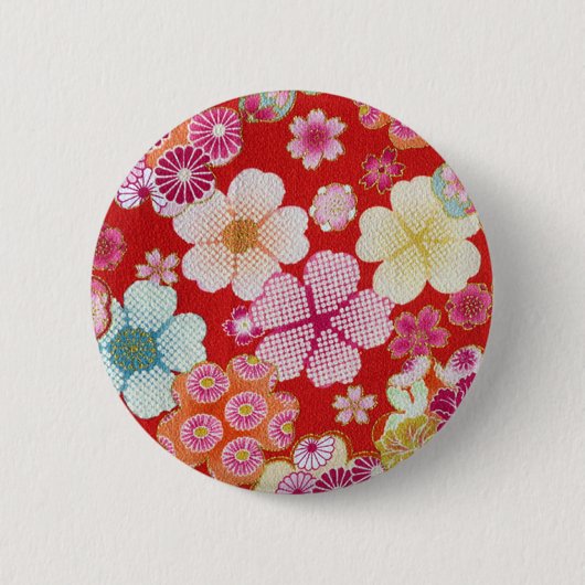 Falln Crimson Floral Chirimen Button (Vorderseite)