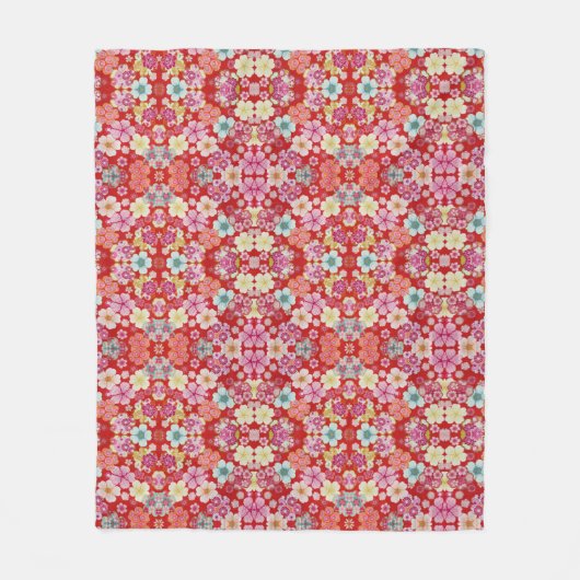 Falln Crimson Floral Chirimen Fleecedecke (Vorderseite)