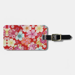 Falln Crimson Floral Chirimen Gepäckanhänger