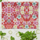 Falln Crimson Floral Chirimen Geschirrtuch (Gefaltet)