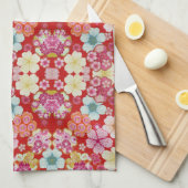 Falln Crimson Floral Chirimen Geschirrtuch (Viertel Falte)