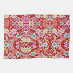 Falln Crimson Floral Chirimen Geschirrtuch