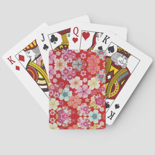 Falln Crimson Floral Chirimen Spielkarten (Rückseite)