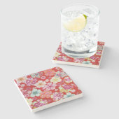 Falln Crimson Floral Chirimen Steinuntersetzer (Seitenansicht)