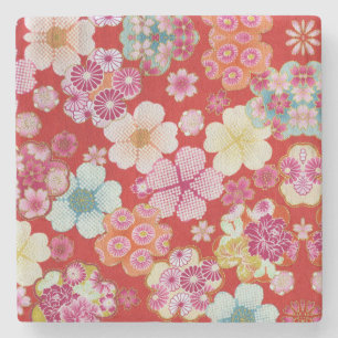 Falln Crimson Floral Chirimen Steinuntersetzer