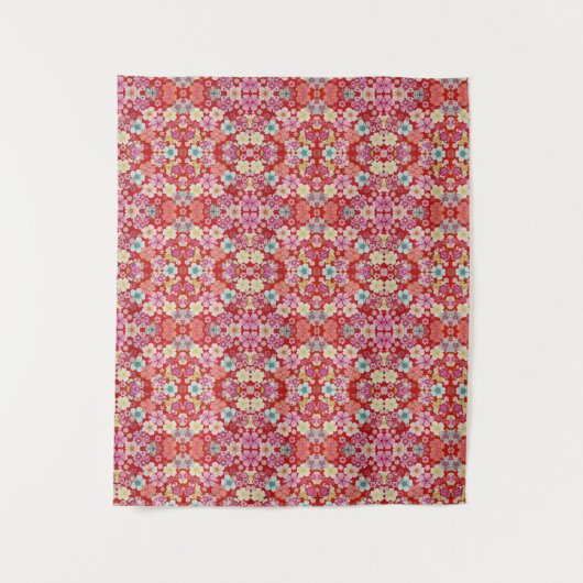 Falln Crimson Floral Chirimen Wandteppich (Vorderseite)