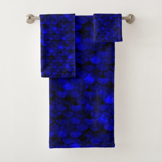 Falln Dark Blue Mermaid Scales Badhandtuch Set (Insitu)