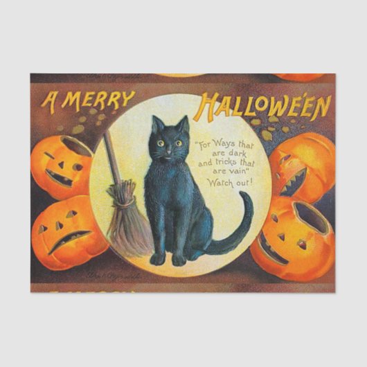 Falln fröhliche Halloween Katze Seidenpapier (Vorderseite)