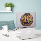 Falln Grinning Pumpkin Vintage Halloween Aufkleber (Laptop auf Schreibtisch)