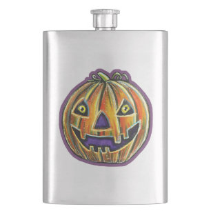 Falln Grinning Pumpkin Vintage Halloween Flachmann