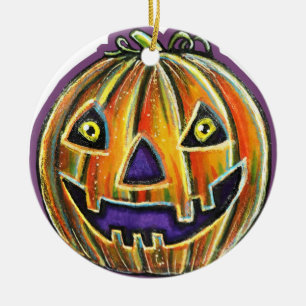 Falln Grinning Pumpkin Vintage Halloween Keramik Ornament